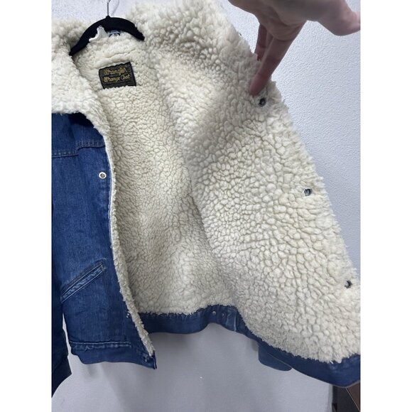Vtg 70s Wrangler Wrange Coat Denim Jean Jacket Mens Small Sherpa Lined Rancher - Picture 4 of 8